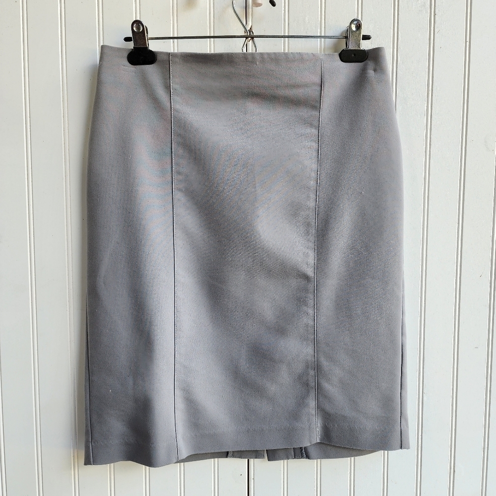 Van Heusen Strerch Extensible Pencil Skirt Knee Length Back Zip Slit Gray Sz 6